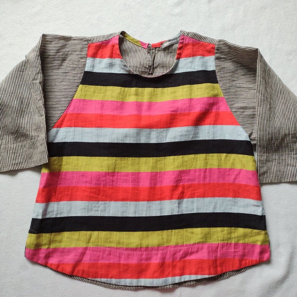 Alembika Mixed Striped Relaxed Fit Blouse S Linen Cotton Blend Vibrant Top - Picture 11 of 11